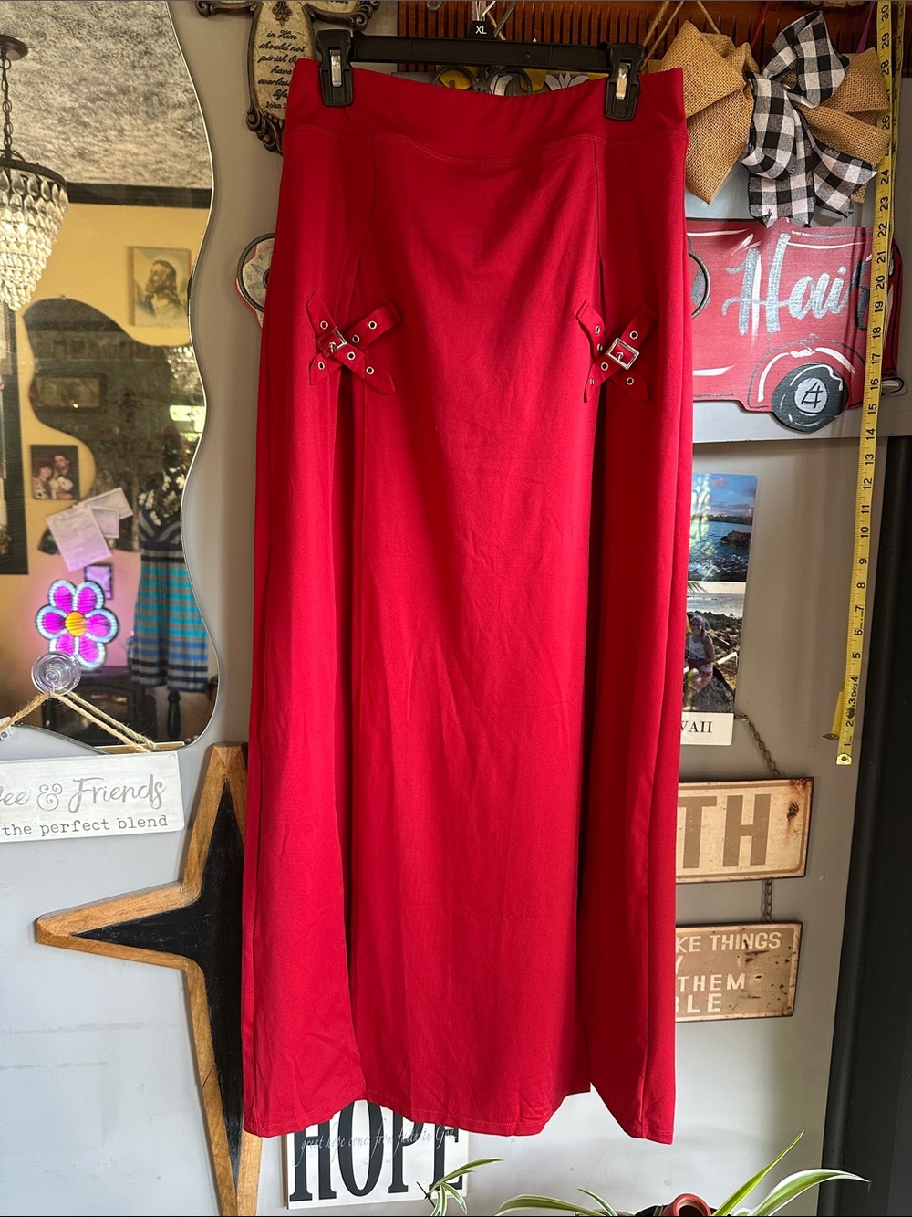 HALARA Red Women's Maxi skirt with Side Buckle Accents and shorts—NWT